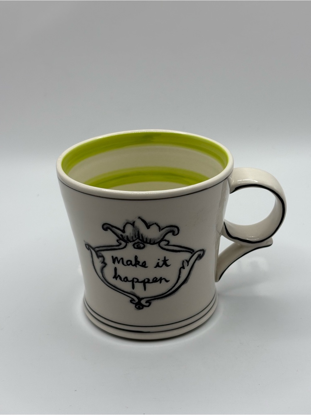 Molly Hatch Anthropologie Make It Happen Crown Green Stripe Coffee Tea Mug 8 Ozs